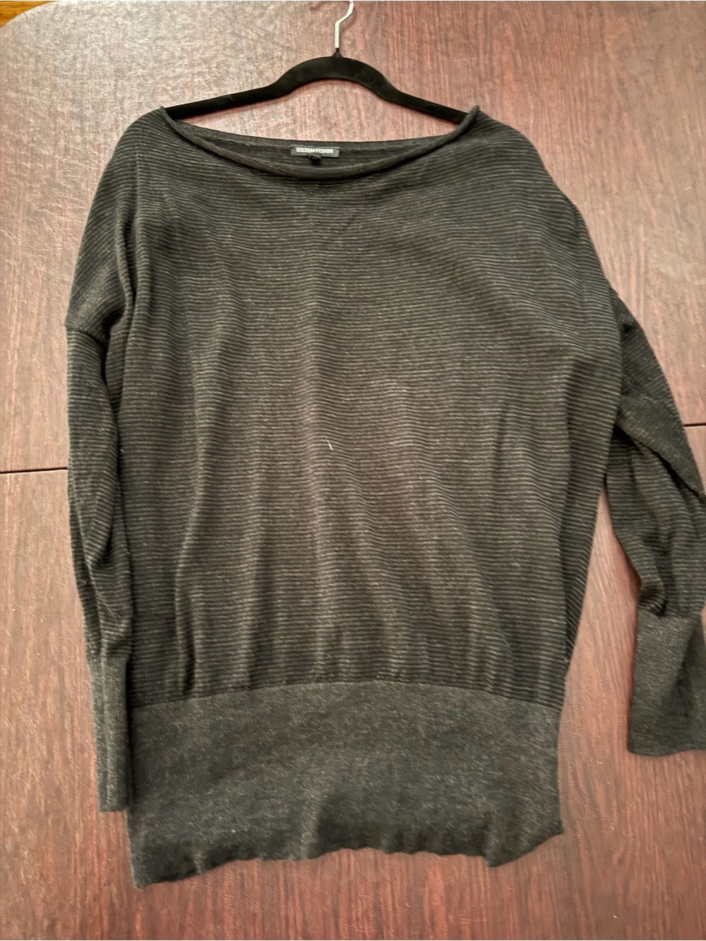 Eileen Fisher Dark Charcoal Ribbed Boatneck Sweater